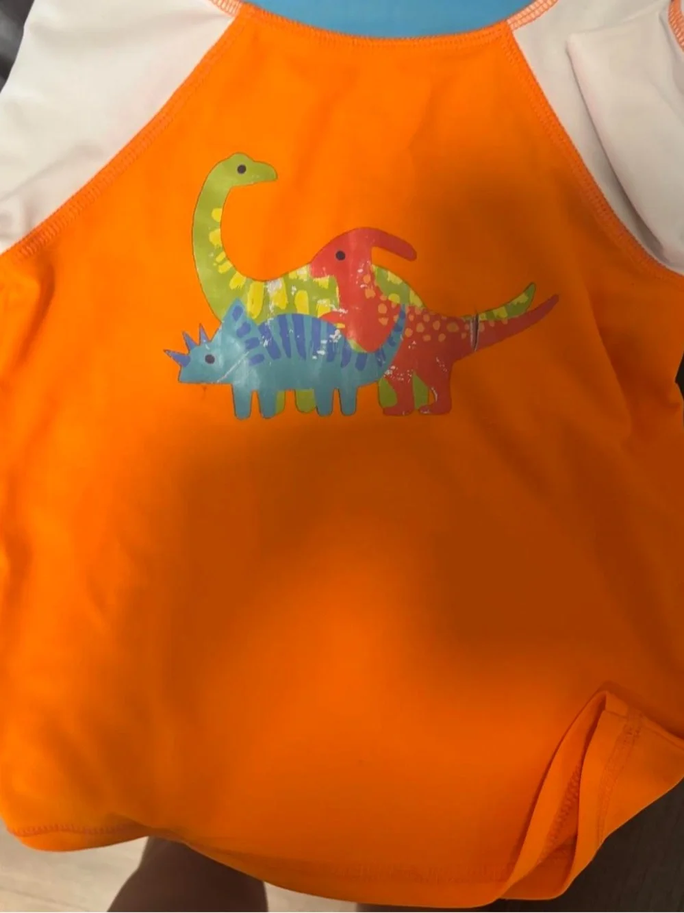 Flapdoodles Orange & Teal Dinosaur Bib and Swim Shorts Set